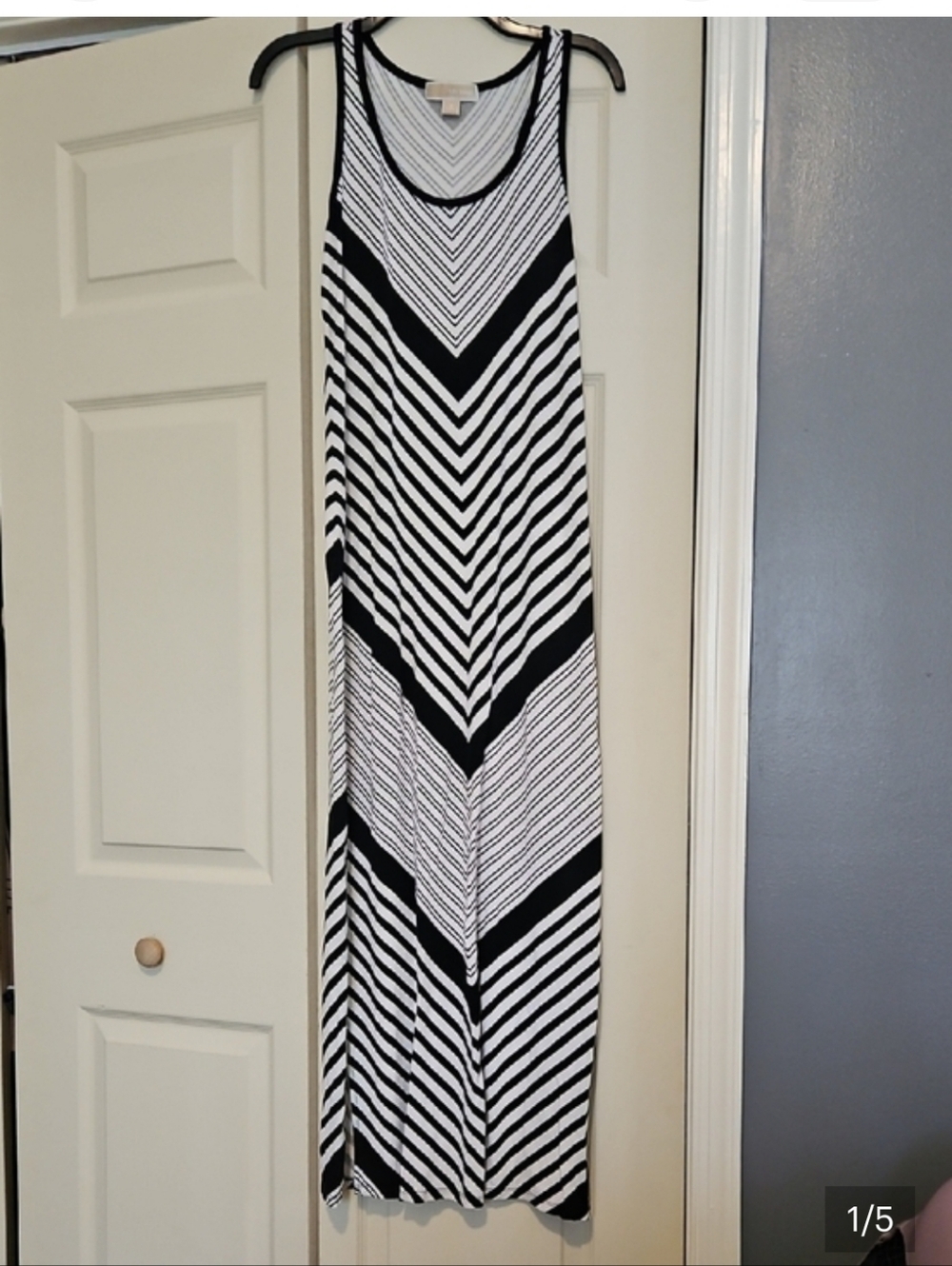 Michael Kors Black and White Striped Maxi Tank Dress